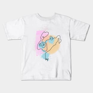 Abstract Line Art Dog Drawing on Watercolor Kids T-Shirt